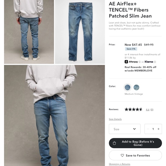 American Eagle Men’s Tencel Slim Jeans - Picture 1 of 7